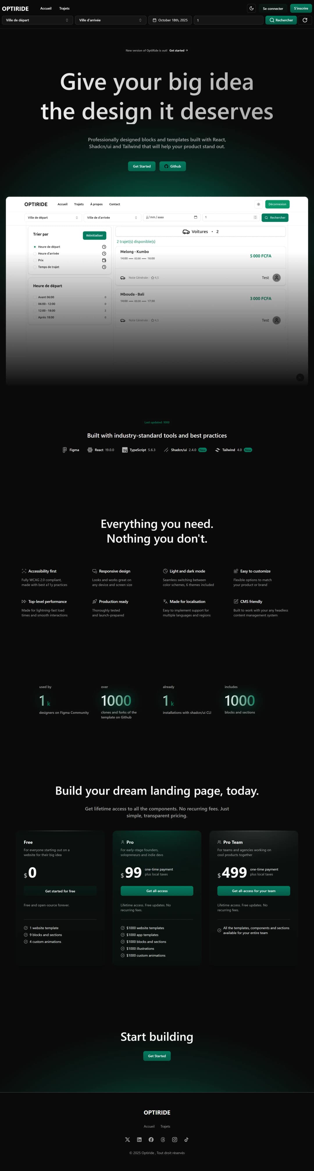 Optiride landing page